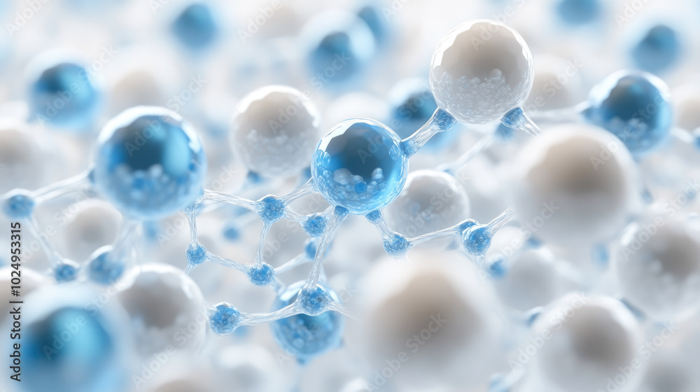 Molecular Harmony, Interconnected blue bonds linking white and gray spheres, illustrating intricate molecular relationships and structures. Molecular Harmony, Interconnected blue bonds linking white and gray spheres, illustrating intricate molecular relationships and structures.