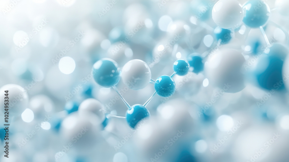 Molecular Network Connection, blue bonds intertwine with white and gray spheres, illustrating intricate relationships in chemical structures. Molecular Network Connection, blue bonds intertwine with white and gray spheres, illustrating intricate relationships in chemical structures.