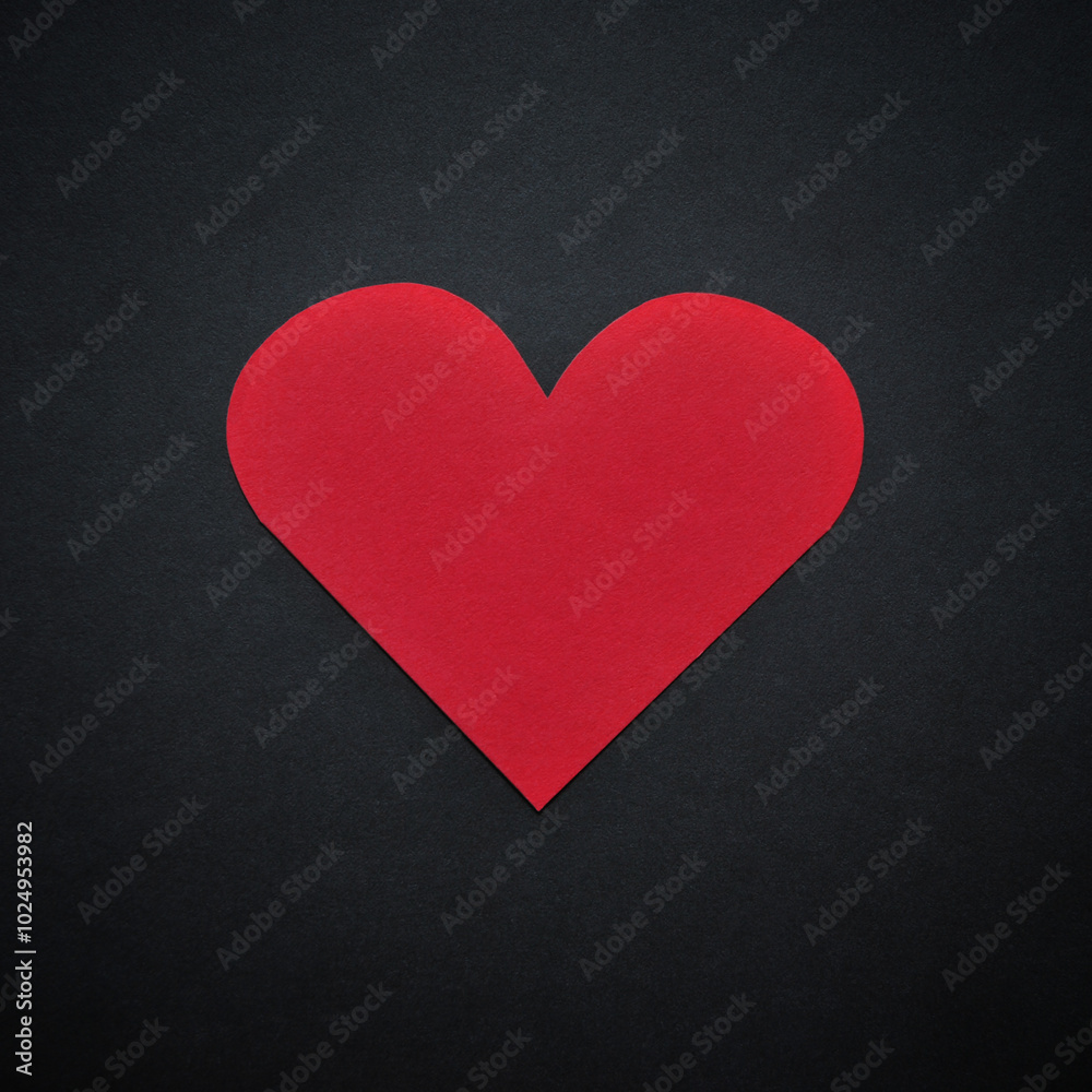 Fototapeta premium A red paper heart isolated on black background