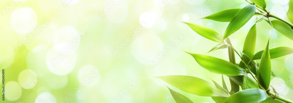 A serene background featuring bamboo leaves with a soft, blurred green backdrop.