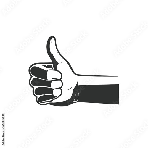 A hand making a thumbs up gesture, a simple black and white silhouette vector illustration 