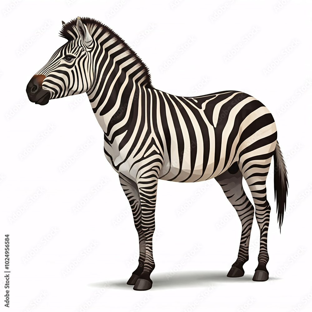 Fototapeta premium striped zebra standing isolated on white background