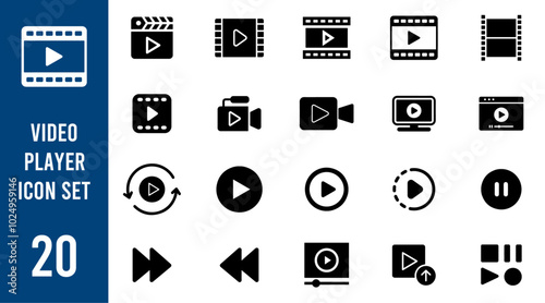 Video player flat icon set.