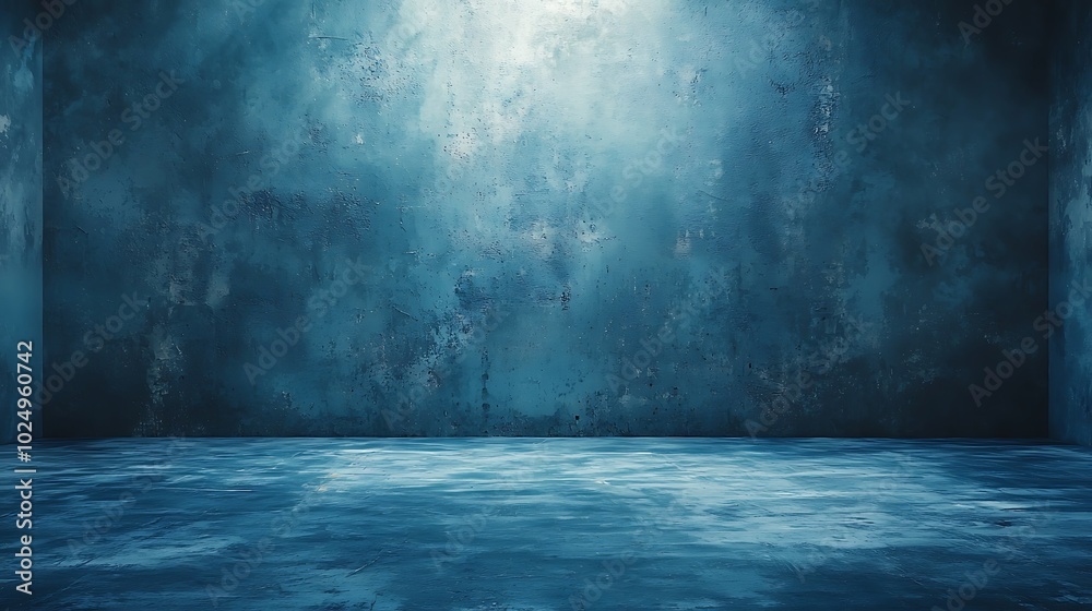 Blue Concrete Wall Floor Background Industrial Loft Studio Mockup