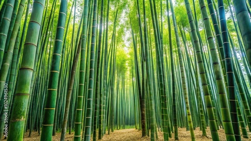 Serene bamboo forest with straight stalks