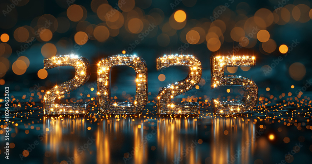 Obraz premium Golden 2025 New Year Celebration Sparkling Lights