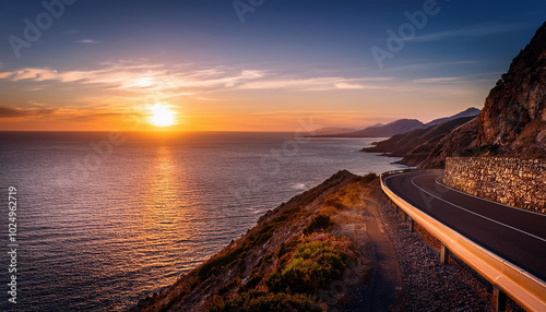 Coastal Road at Sunset with a view of the ocean and beach