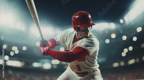 Close-up of professional baseball player gripping bat with intense focus, preparing to hit pitch during high-stakes playoff game, capturing the electrifying atmosphere of a crucial moment in baseball