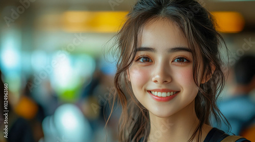 Wallpaper Mural A young student smiles warmly in a bright indoor setting, radiating joy and enthusiasm, with a softly blurred background Torontodigital.ca