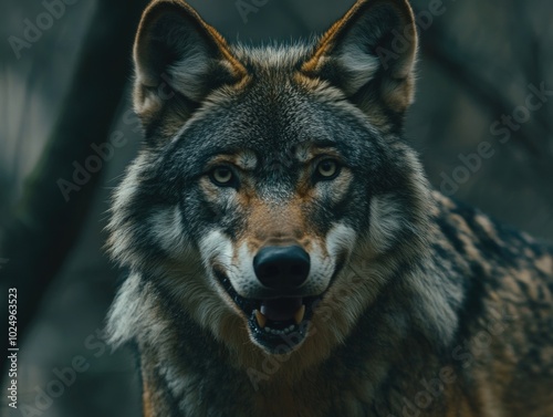 Wolf in forest close-up