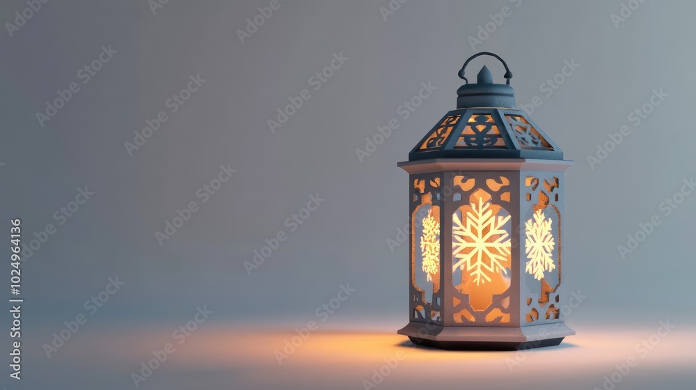 3D Render of a Snowflake Lantern on White Background. AI generated illustration.