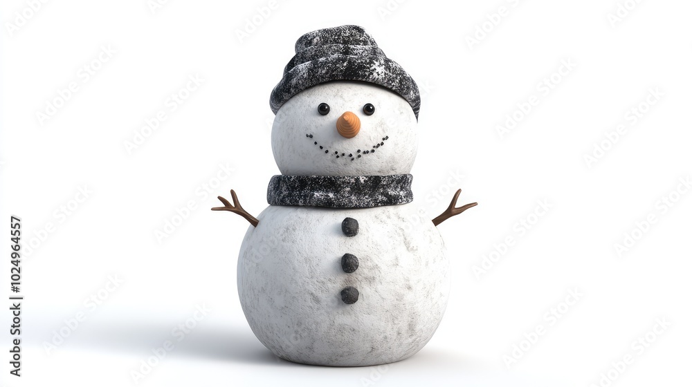 Obraz premium 3D Render of a Snowman Sculpture on White Background. AI generated illustration.