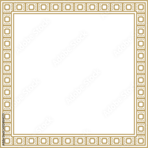 Vector golden square Egyptian ornament. Rectangle, frame, ancient Egypt.Pattern of lotus flowers and sun