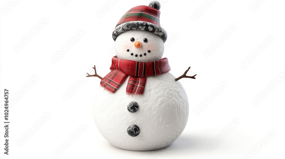 3D Render of a Snowman Sculpture on White Background. AI generated illustration. 3D Render of a Snowman Sculpture on White Background. AI generated illustration.