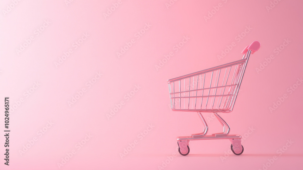 Pastel Pink Shopping Cart on Soft Pink Background, Minimalist Black Friday Sales Theme, Emphasizing Online Shopping and Free Delivery Pastel Pink Shopping Cart on Soft Pink Background, Minimalist Black Friday Sales Theme, Emphasizing Online Shopping and Free Delivery