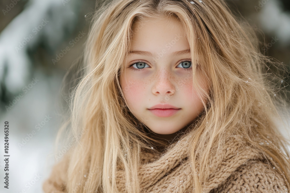 Winter Wonderland, a young blonde girl surrounded by snow-covered trees, showcasing the beauty of a serene park in winter. Winter Wonderland, a young blonde girl surrounded by snow-covered trees, showcasing the beauty of a serene park in winter.