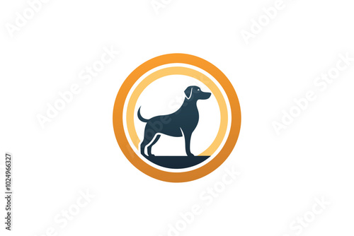 a minimalist natural logo vector art illustration with a dog Logo circl E.eps photo