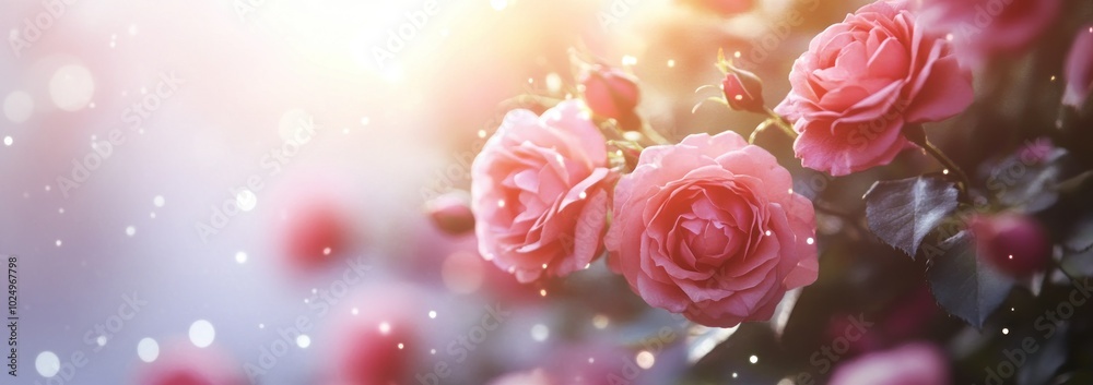 A soft-focus image of pink roses with a dreamy background and gentle light. A soft-focus image of pink roses with a dreamy background and gentle light.