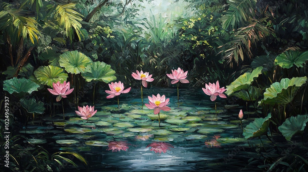 Pink Water Lilies in Sunlit Pond Pink Water Lilies in Sunlit Pond