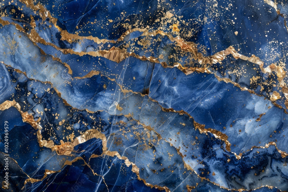 Fototapeta premium Photo of Navy blue agate marble pattern with golden veins. Background texture for backdrops or mapping