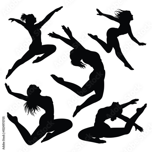 female dancer action pose black silhouette