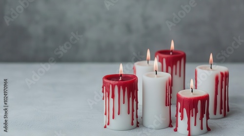 A set of spooky Halloween candles with drips of red wax focus on   Perfect for creating a dark, eerie atmosphere   dynamic   Multilayer   Isolated white background photo