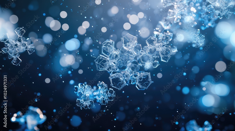 Flying snowflakes abstract 3D rendering. AI generated illustration. Flying snowflakes abstract 3D rendering. AI generated illustration.
