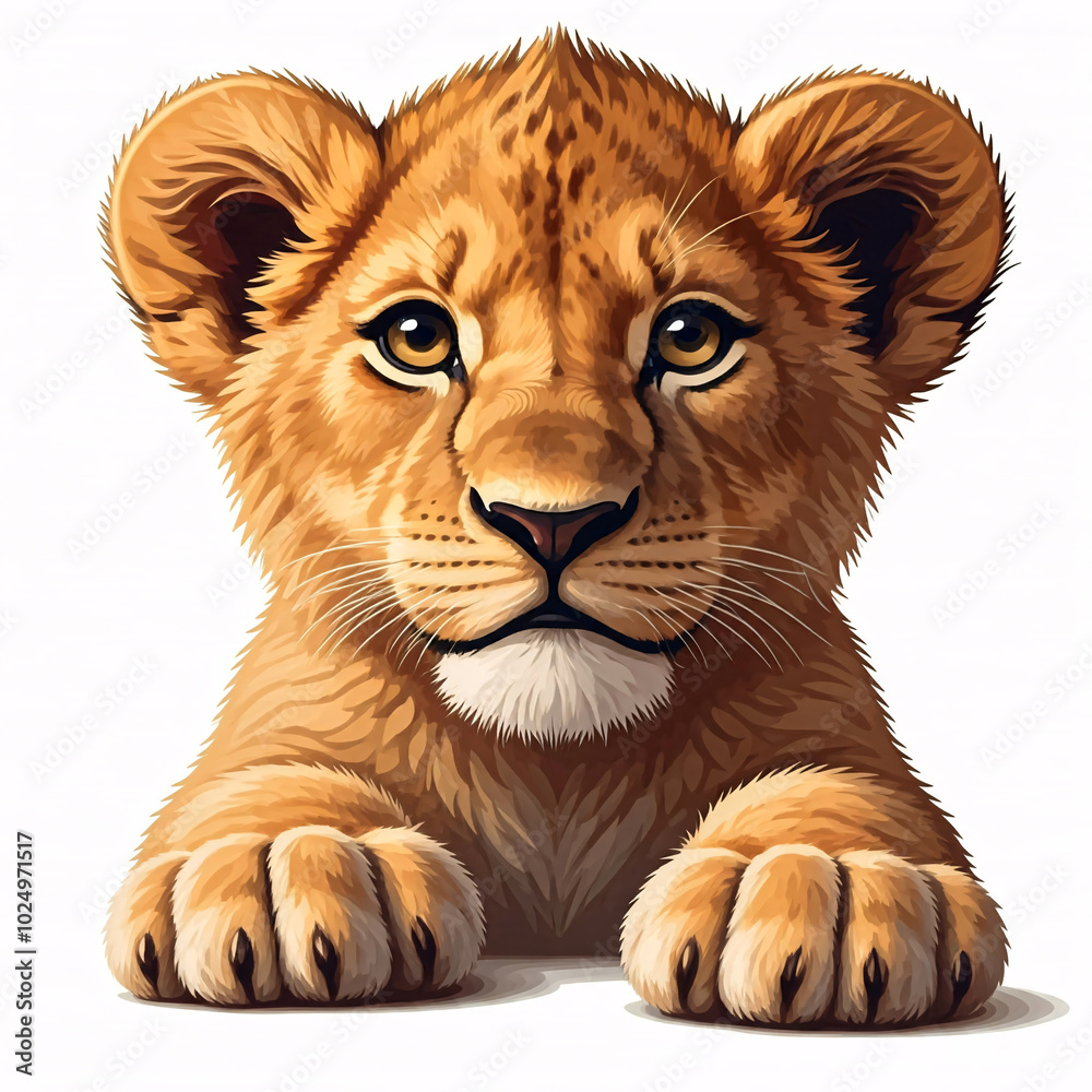 Obraz premium cute lion cub portrait with big eyes and paws