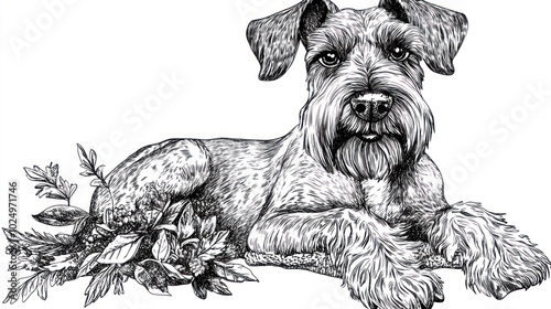 Wallpaper Mural A detailed illustration of a dog resting among plants. Torontodigital.ca