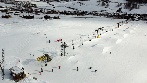 Aerial view of the chairlift in Italian Alps, Livigno