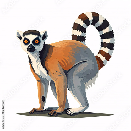 cute ring-tailed lemur cartoon illustration photo