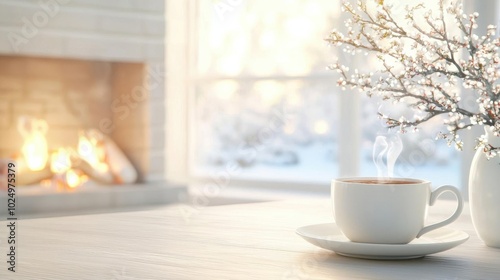 Immerse yourself in the serenity of winter scenes, enjoying tea by a warm fireplace