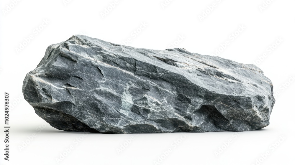 A gray rock with rugged, uneven surface, isolated on a white background, perfect for geology or earth science concepts A gray rock with rugged, uneven surface, isolated on a white background, perfect for geology or earth science concepts