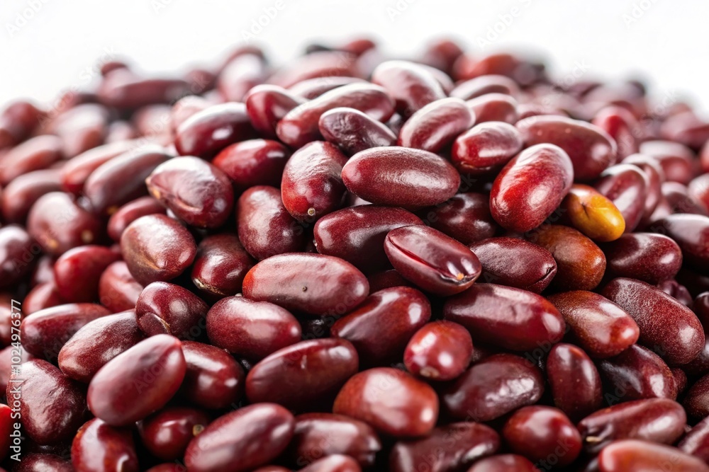 Boiled azuki beans on white background extreme close-up Boiled azuki beans on white background extreme close-up