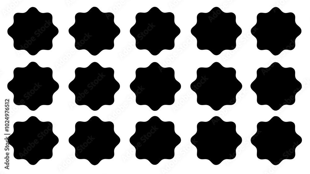 Promotional label set. Retro black wavy edge circle stickers, price promo tags, discount or special offer design emblems. Empty vintage sale star burst callouts or sunburst symbols. Promotional label set. Retro black wavy edge circle stickers, price promo tags, discount or special offer design emblems. Empty vintage sale star burst callouts or sunburst symbols.