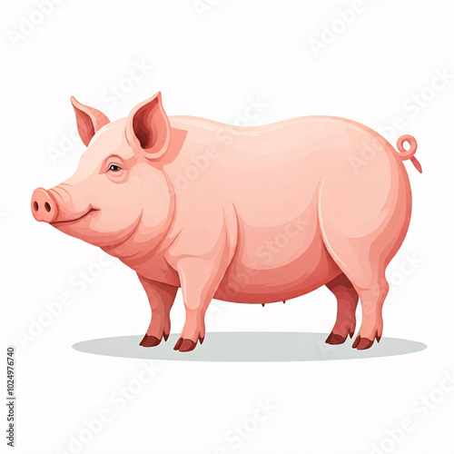 cartoon pink pig standing isolated on white background