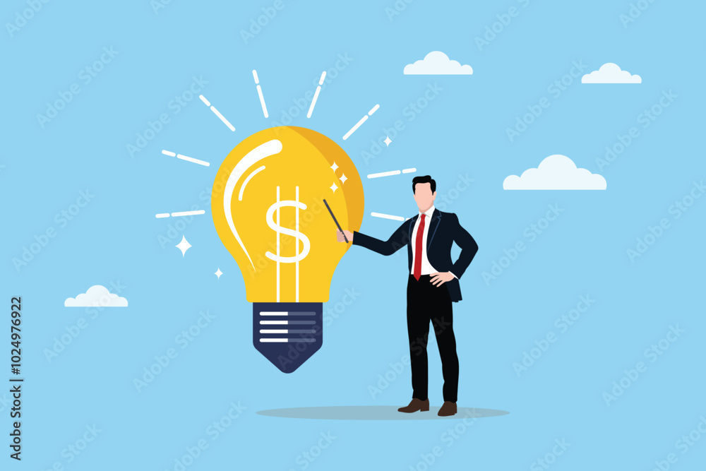 A businessman is showing the sector of capital investment. A concept diagram of new business startup ideas and entrepreneur funding. A business concept illustration of making money. A businessman is showing the sector of capital investment. A concept diagram of new business startup ideas and entrepreneur funding. A business concept illustration of making money.
