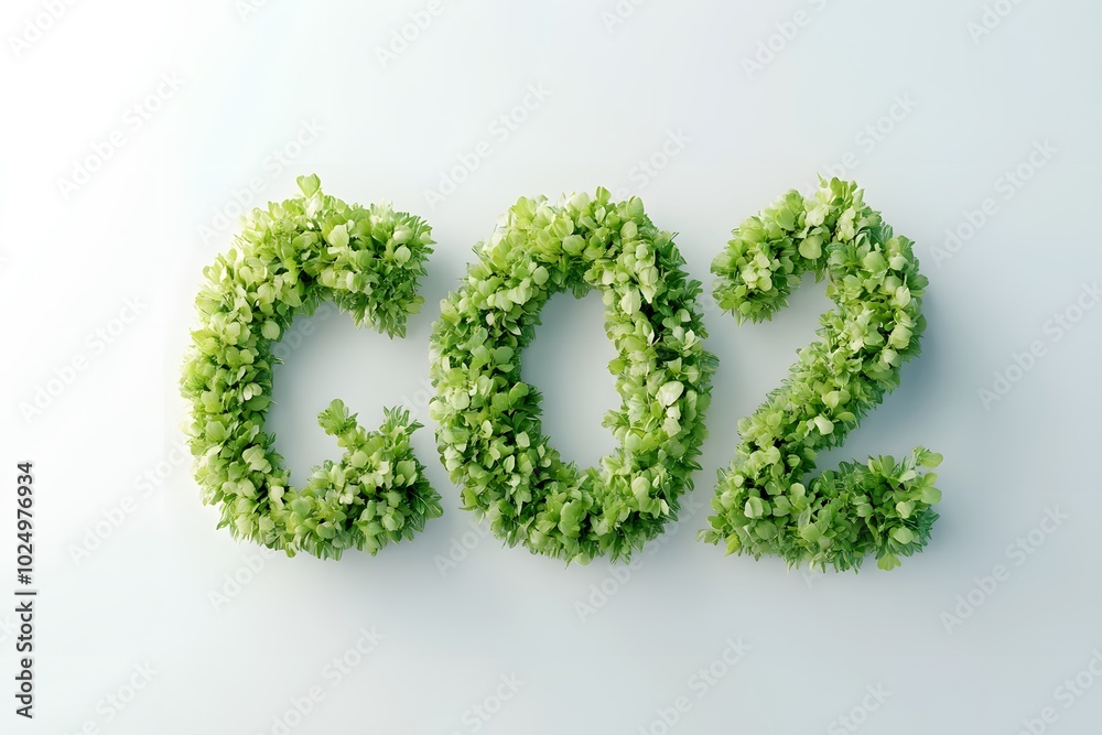 3D rendering of the word CO2 made from green plants on a white background 3D rendering of the word CO2 made from green plants on a white background