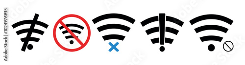 Wireless wifi problem, no signal icons. Internet connection problem icon set.