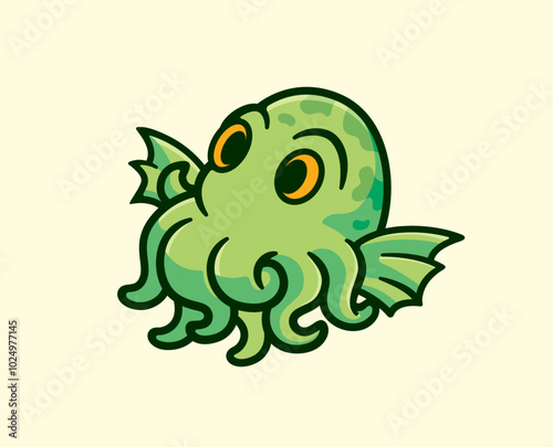 Cartoon Vector Illustration of Cthulhu Creature