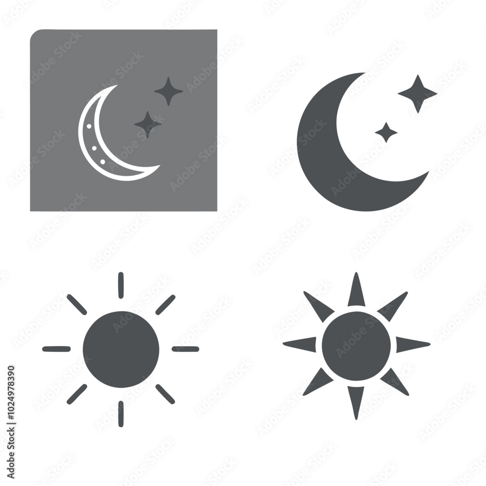 Simple Sun and Moon Vector Icons with Clean Lines Simple Sun and Moon Vector Icons with Clean Lines