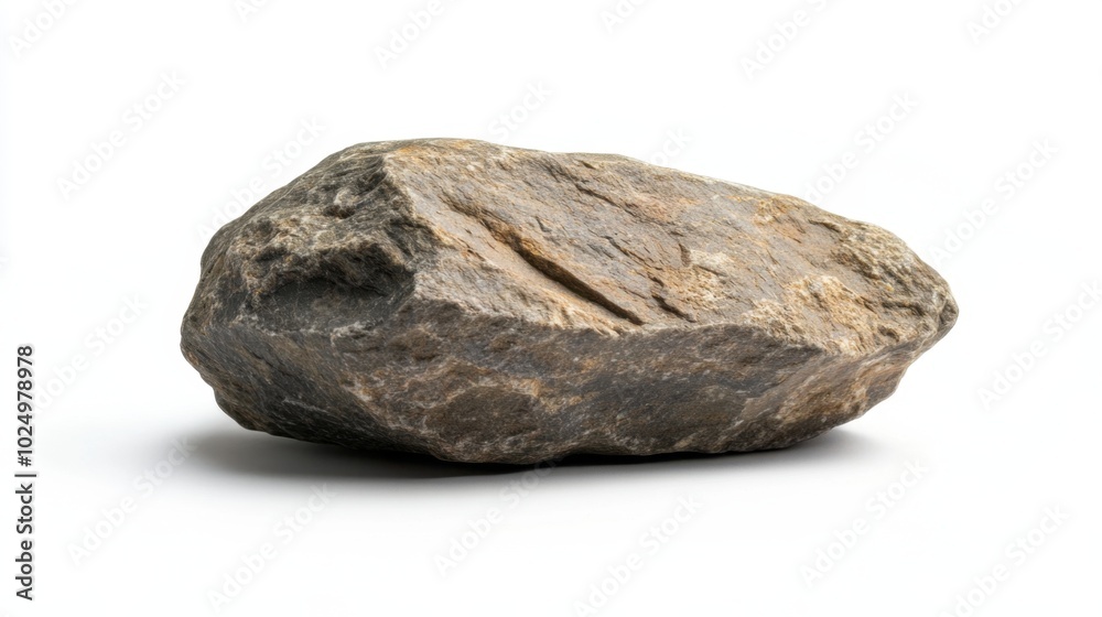 A single rock with rugged texture, isolated on a white background, perfect for nature or minimalist designs A single rock with rugged texture, isolated on a white background, perfect for nature or minimalist designs
