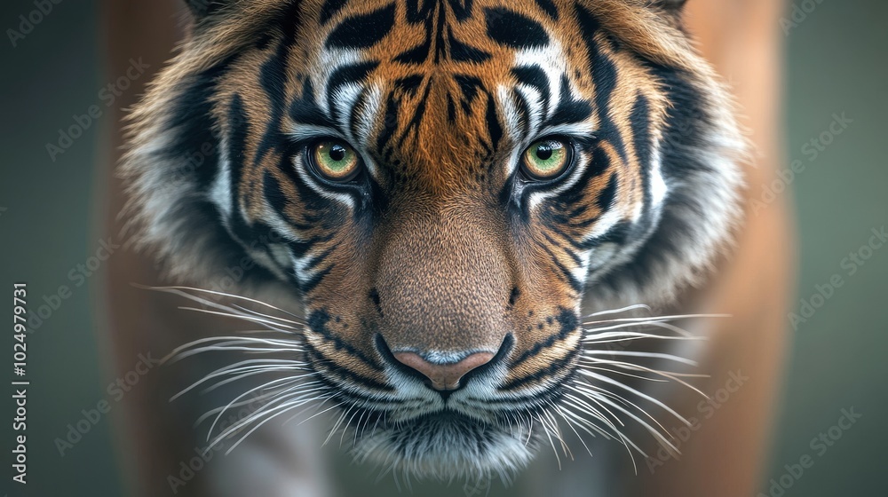 Fototapeta premium A tiger is staring at the camera with its eyes wide open