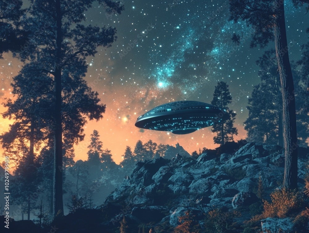 Fototapeta premium Spacecraft over Forest