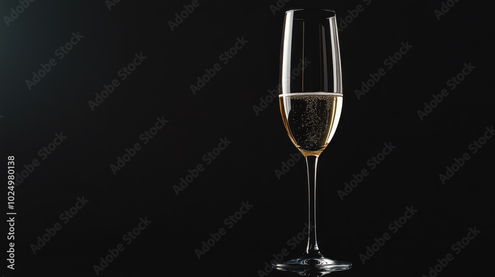 A solitary empty glass of champagne, beautifully crafted, against a rich black background, evoking a sense of luxury and anticipation A solitary empty glass of champagne, beautifully crafted, against a rich black background, evoking a sense of luxury and anticipation