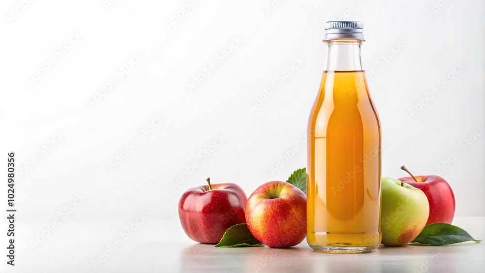 Bottle of apple juice from a low angle view on white background Bottle of apple juice from a low angle view on white background