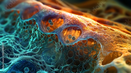Abstract colorful cell structure with intricate details. photo