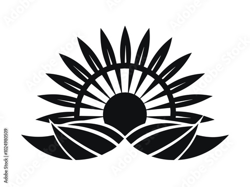 A minimalistic logo symbolizing the sunrise in the form of a sunflower G.eps