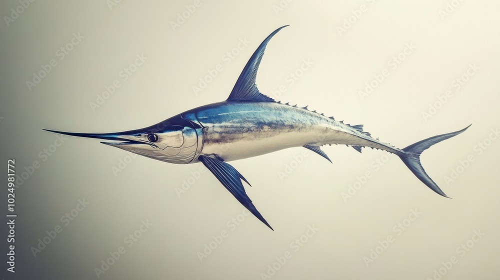 An action-packed image of a blue marlin swordfish soaring through the air, set against a white background, perfect for ocean-themed projects An action-packed image of a blue marlin swordfish soaring through the air, set against a white background, perfect for ocean-themed projects