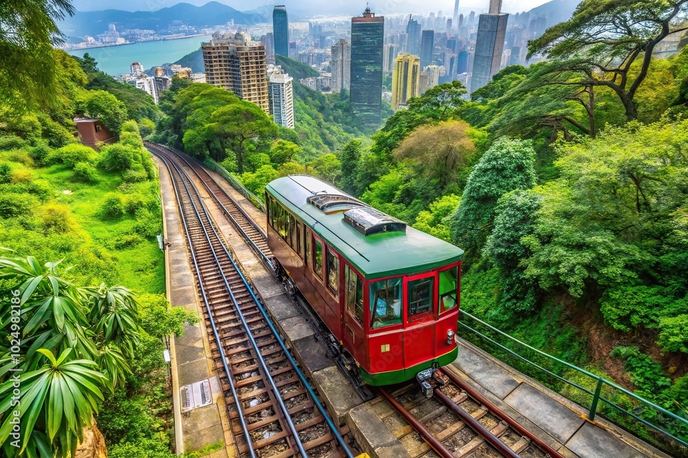 Naklejka premium Tram on Victoria Peak in Hong Kong